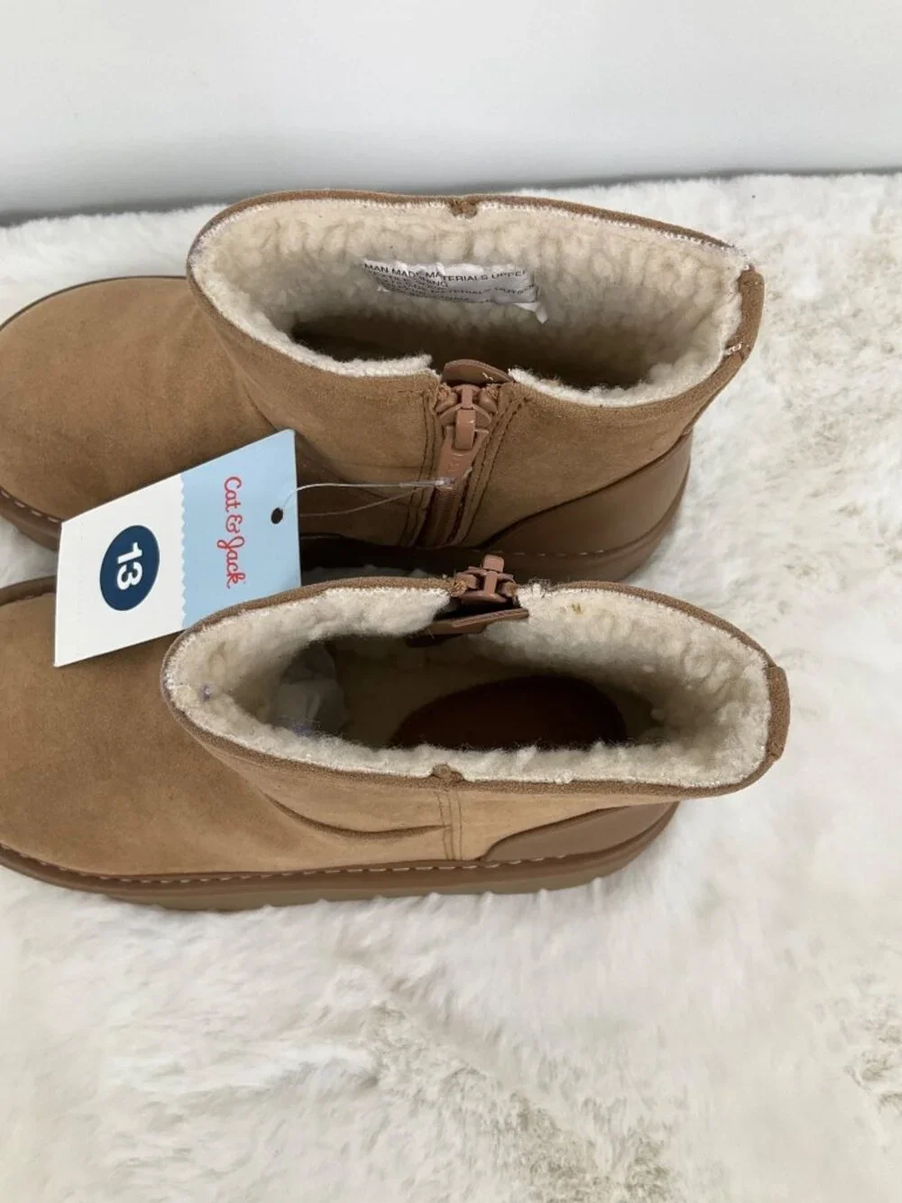 Cat and Jack Arlo Zipper Shearling Style Tan Boots Toddler Girls size 13 NEW